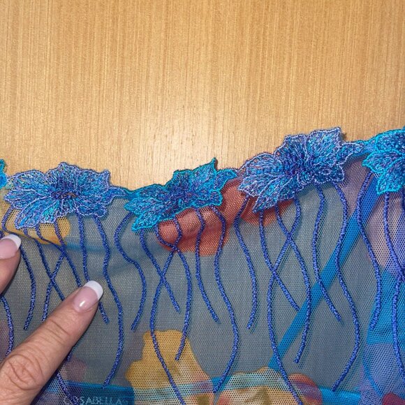 Cosabella Vintage Womens Nightgown Size L Blue Lingerie Slip Floral Sheer Mesh - Picture 14 of 16